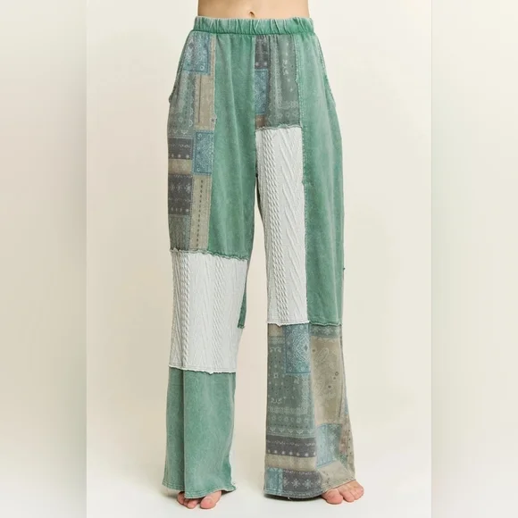 #1057 J Her Mineral Washed Bandana Patchwork + Sweater Pant SET - Picture 8 of 10